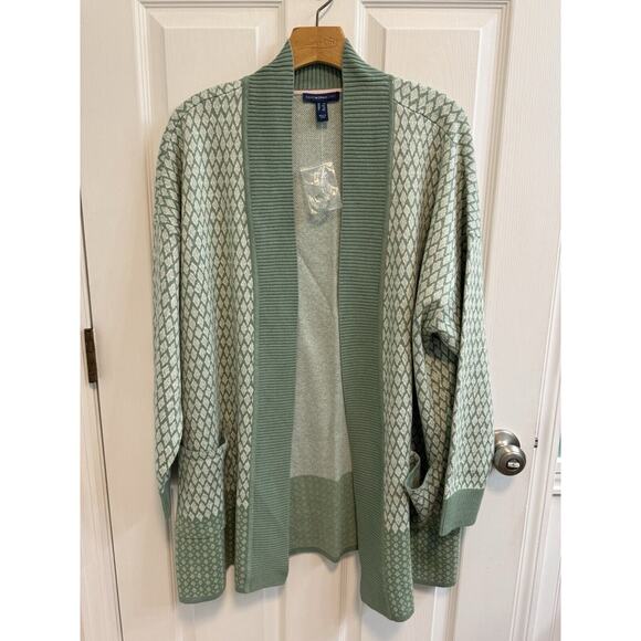 Isaac Mizrahi 1X Green Open Cardigan Dropped Shoulder Ribbed Shawl Collar New - Picture 1 of 11